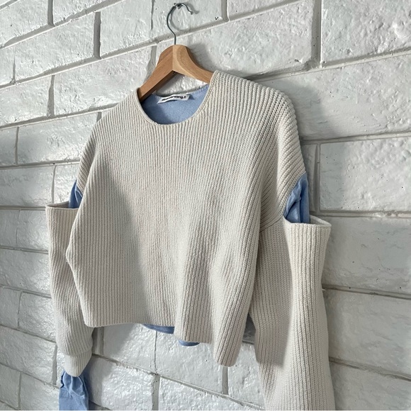 alexanderwang.t Layered-Look Cutout Combo Top Knit Denim White Blue Size XS - Picture 4 of 6